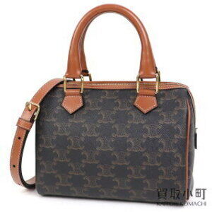Celine Triomphe Canvas Boston Bag Tan Shoulder Handbag Crossbody Bag